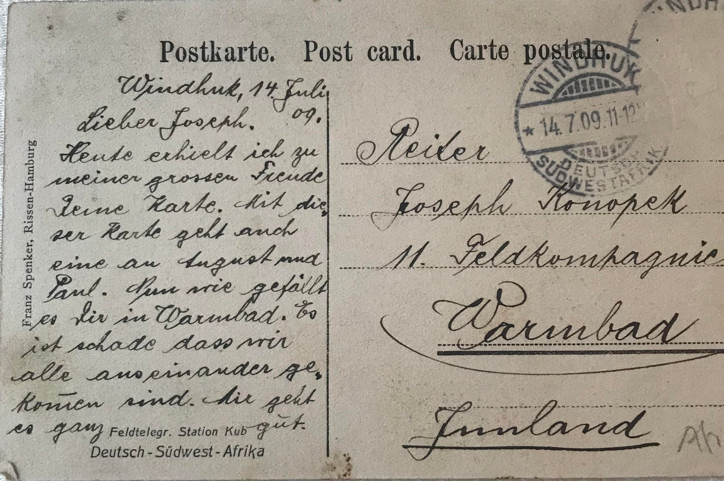 PC STR 11.6. DSWA Schutztruppe - Feldtelegrafenstation Kub - 1909 / GSWA Schutztruppe - Field telegraph station Kub