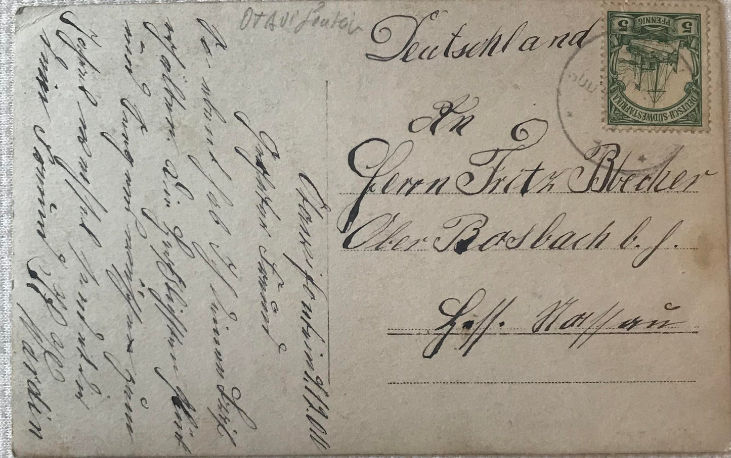 PC STR 14.3. DSWA Postkarte - Fort bei Otavifontein 1910 / GSWA postcard - Fort at Otavifontein 1910, 5p stamp, cancelled