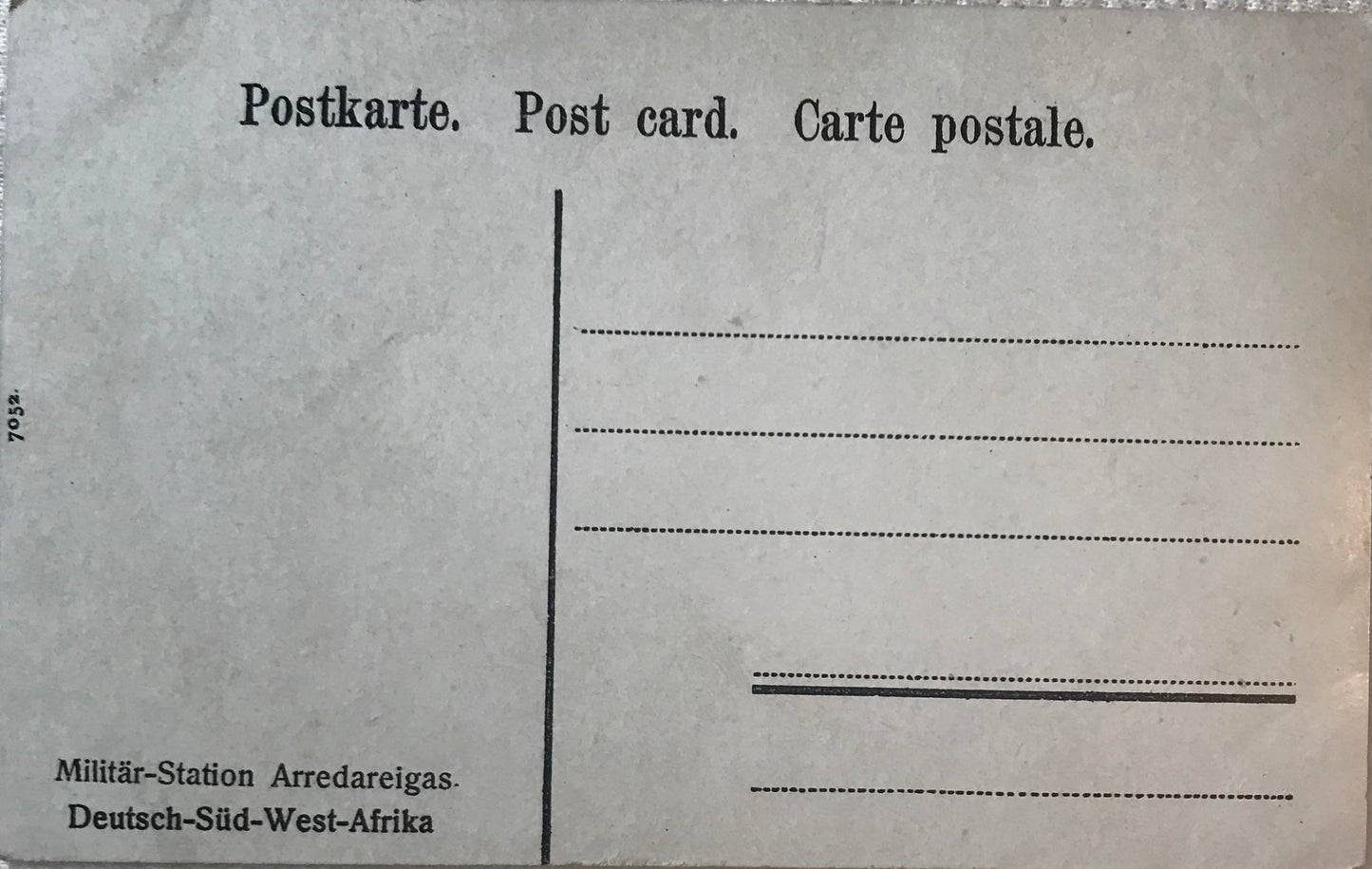 PC STR 18.5. DSWA Postkarte - Militär-Station Arredareigas / GSWA postcard - Arredareigas military station, no. 7052