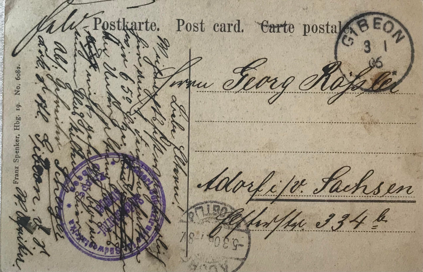 PC STR 18.6. DSWA Postkarte - Feste in Gibeon, gelaufen / GSWA postcard - garnison in Gibeon, poststamped on 3 Jan. 1906 as a soldier's letter - rare!