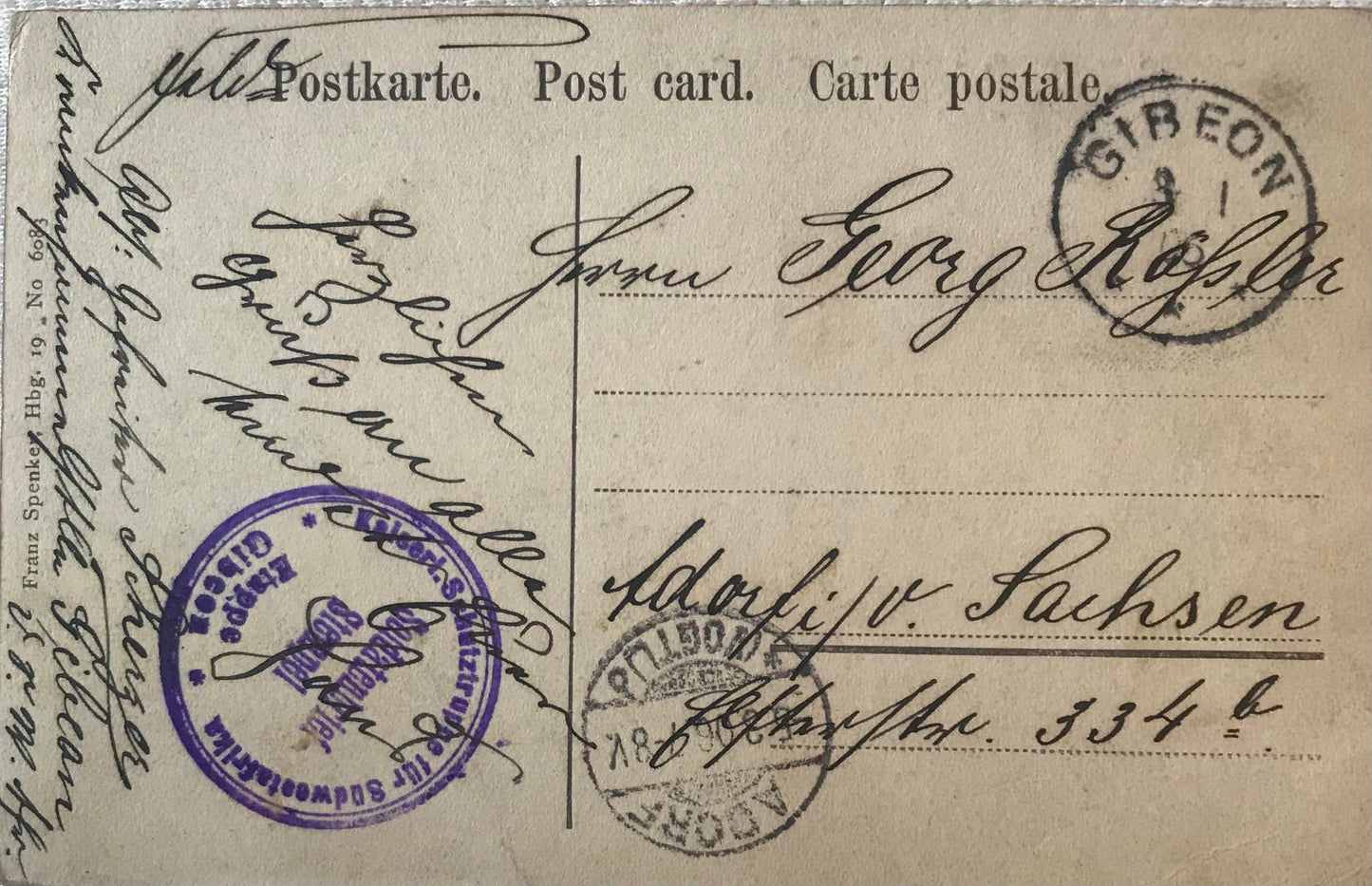 PC STR 18.7. DSWA Postkarte - Lazarett in Gibeon / GSWA postcard - military hospital in Gibeon