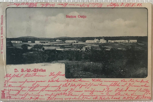 PC STR 20.3. DSWA Postkarte - Station Outjo / GSWA postcard - Outjo station, postmarked in Outjo on 6 October 1901