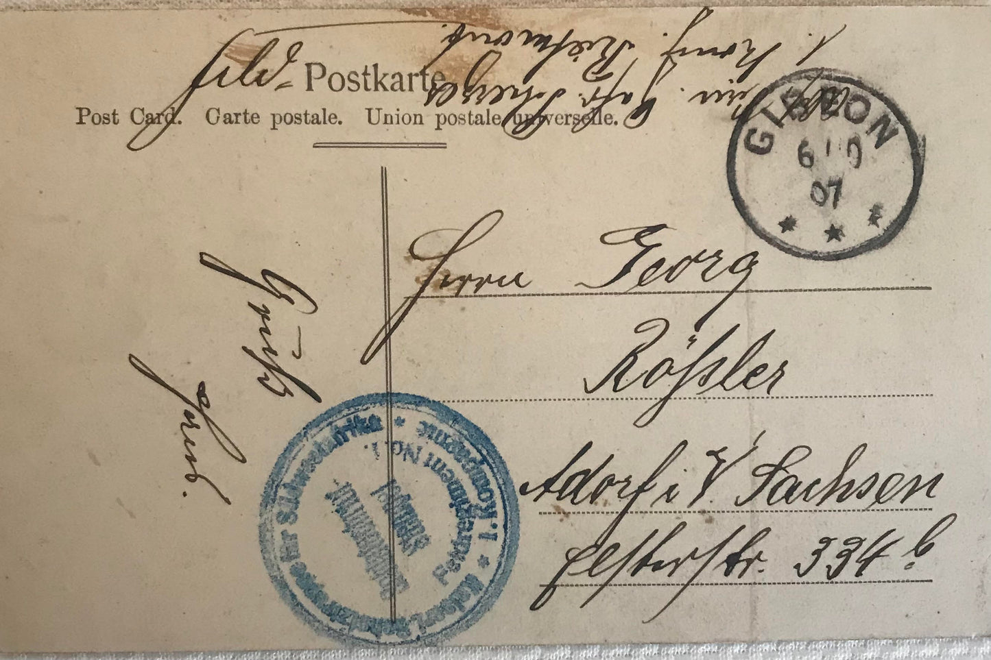 PC STR 5.1. DSWA Postkarte - Schutztruppen Patrouile auf Maultieren - mit Soldatenbriefstempel / GSWA postcard - GSWA troops on mules