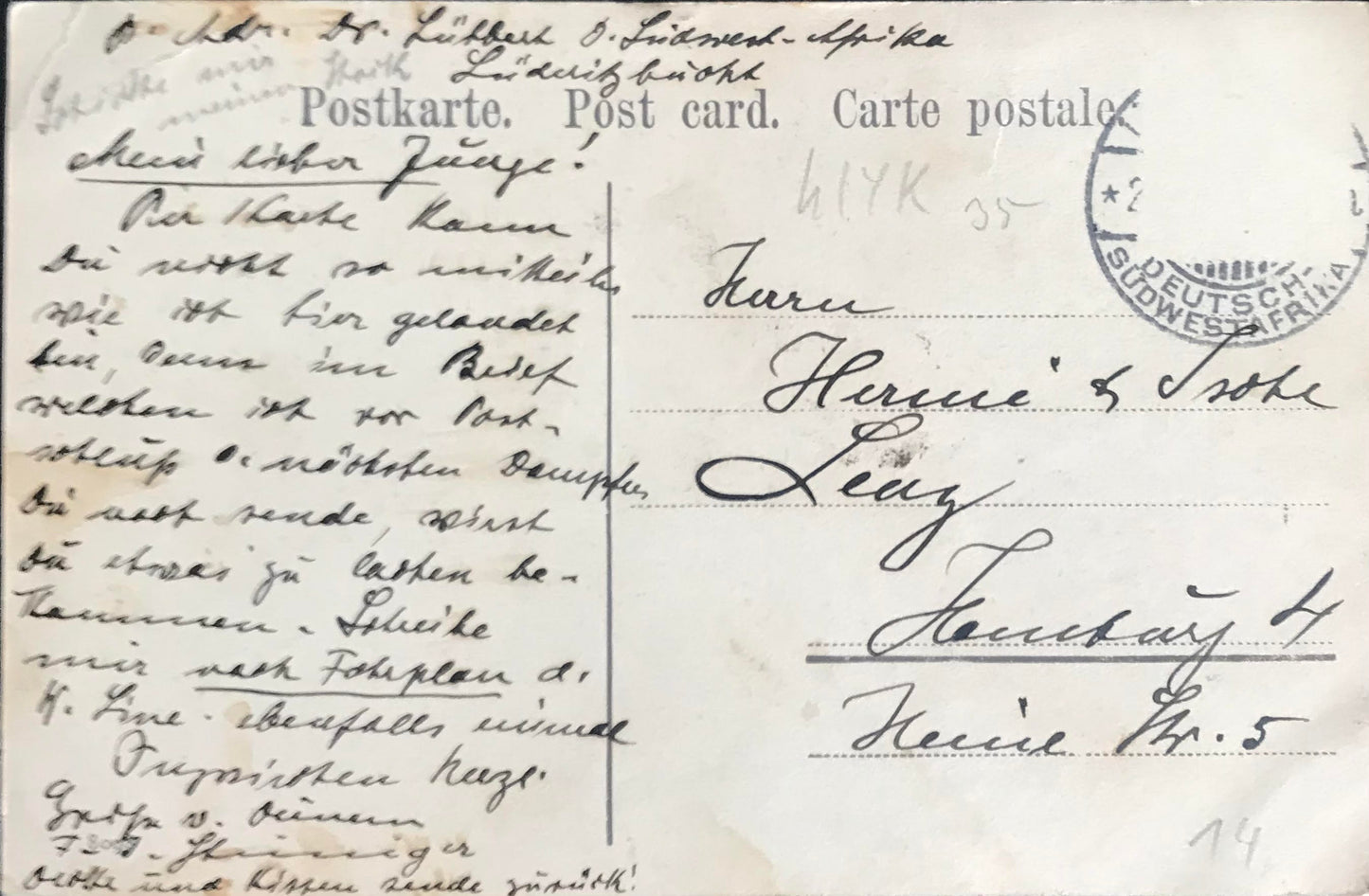 PC SWK-LUD 4.3. DSWA Postkarte - Lüderitzbucht / GSWA postcard - Luderitz Bay