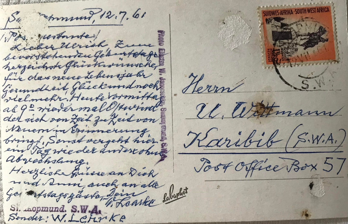 PC SWK 10.8. DSWA Postkarte - Blick auf Südseite von Swakopmund / GSWA postcard - View on Swakopmund