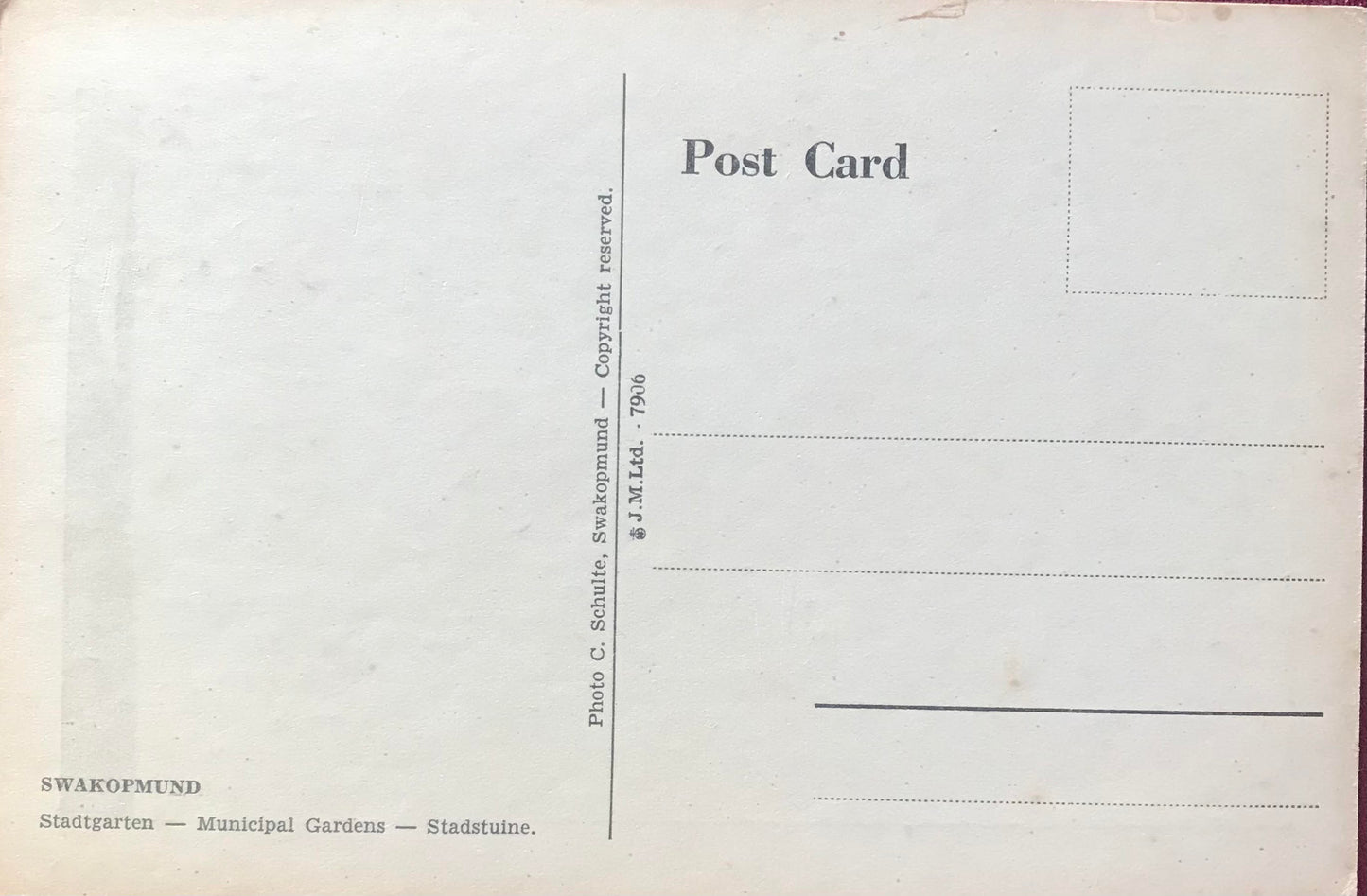 PC SWK 5.3. SWA Postkarte - Blick auf den Swakopmunder Leuchtturm / SWA postcard - view to the Swakopmund lighthouse