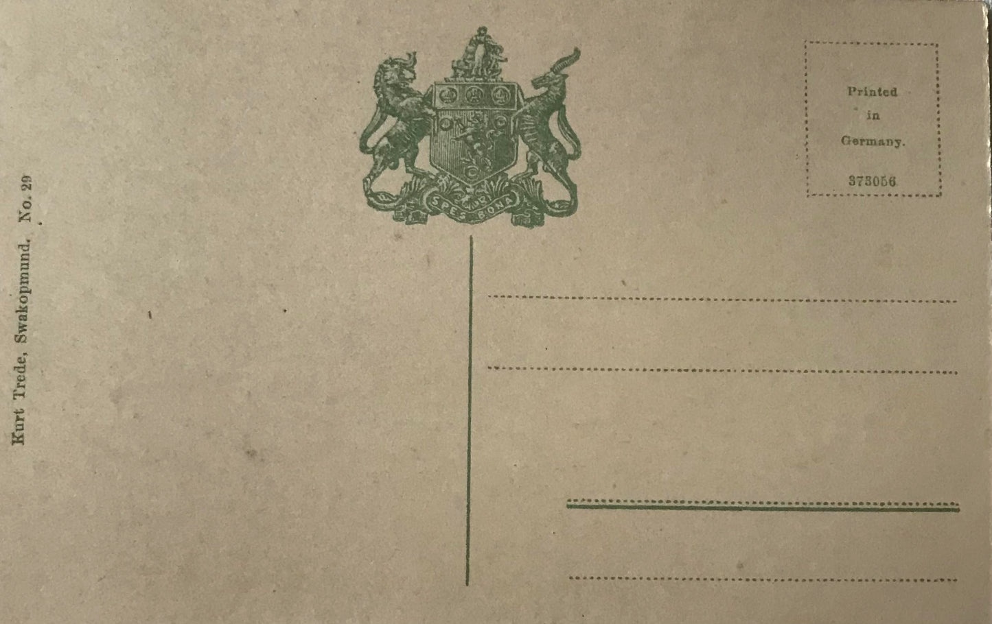 PC SWK 9.7. DSWA Postkarte - Post und Stadtansicht Swakopmund, 1912 / DSWA Postcard - Post and city view Swakopmund 1912