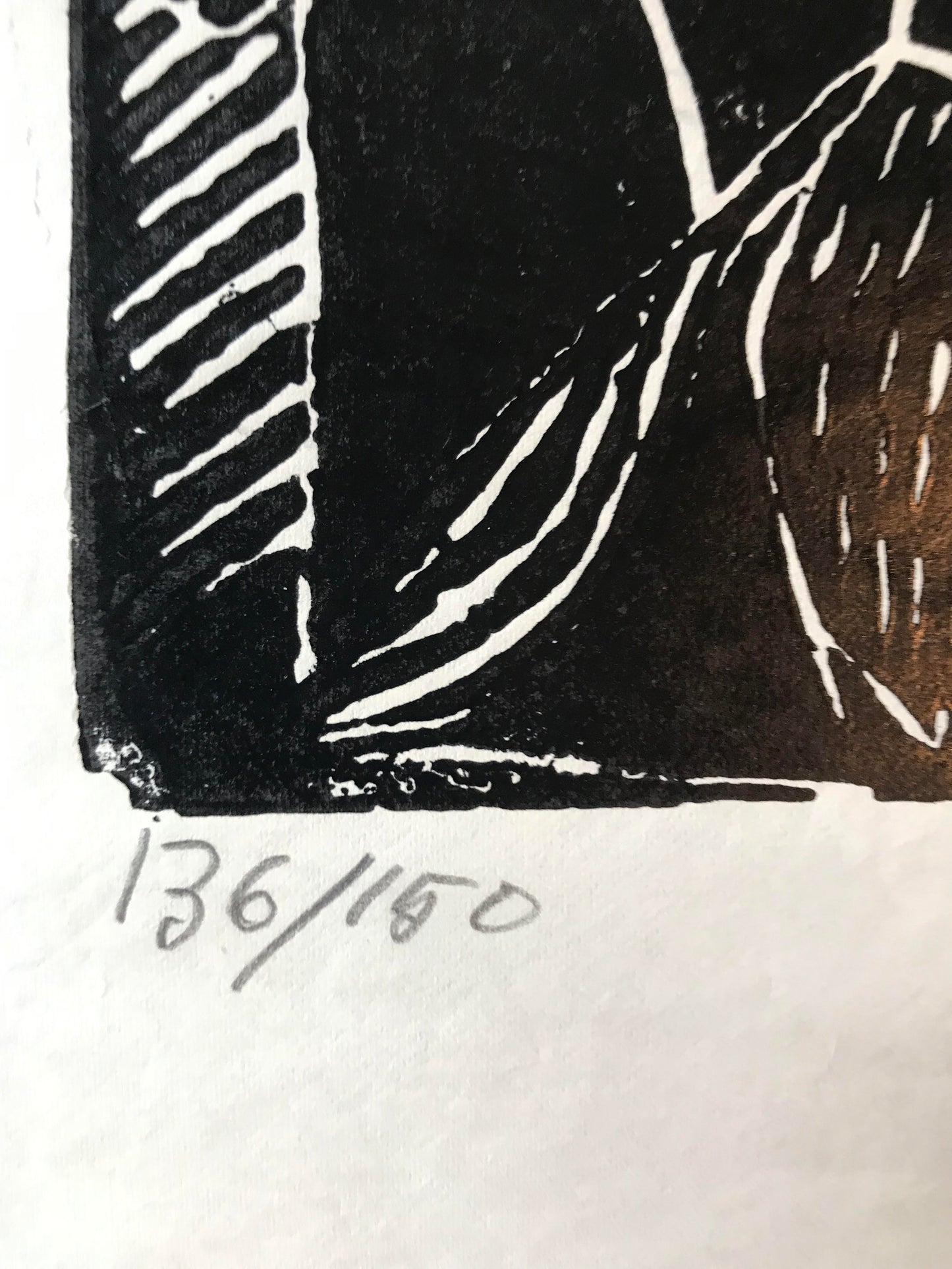 Prints 3.1. SWA Original Linocut of John N.Muafangejo, He is looking after the herd of cattle in forest, 1969