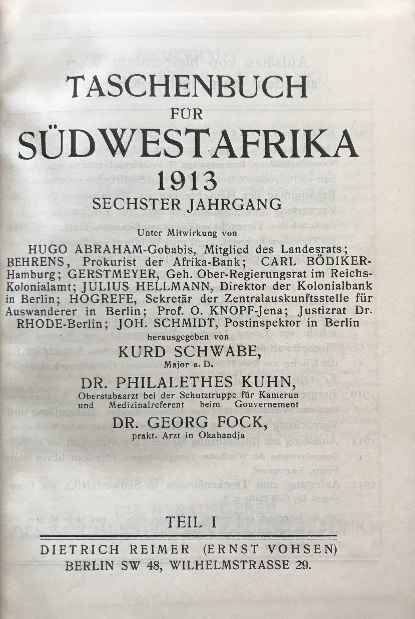 Book 0003 - Original Taschenbuch für Südwest-Afrika 1913, sechster Jahrgang -  Schwabe, Kuhn, Fock - Berlin, Dietrich Reimer (Ernst Bohlen)