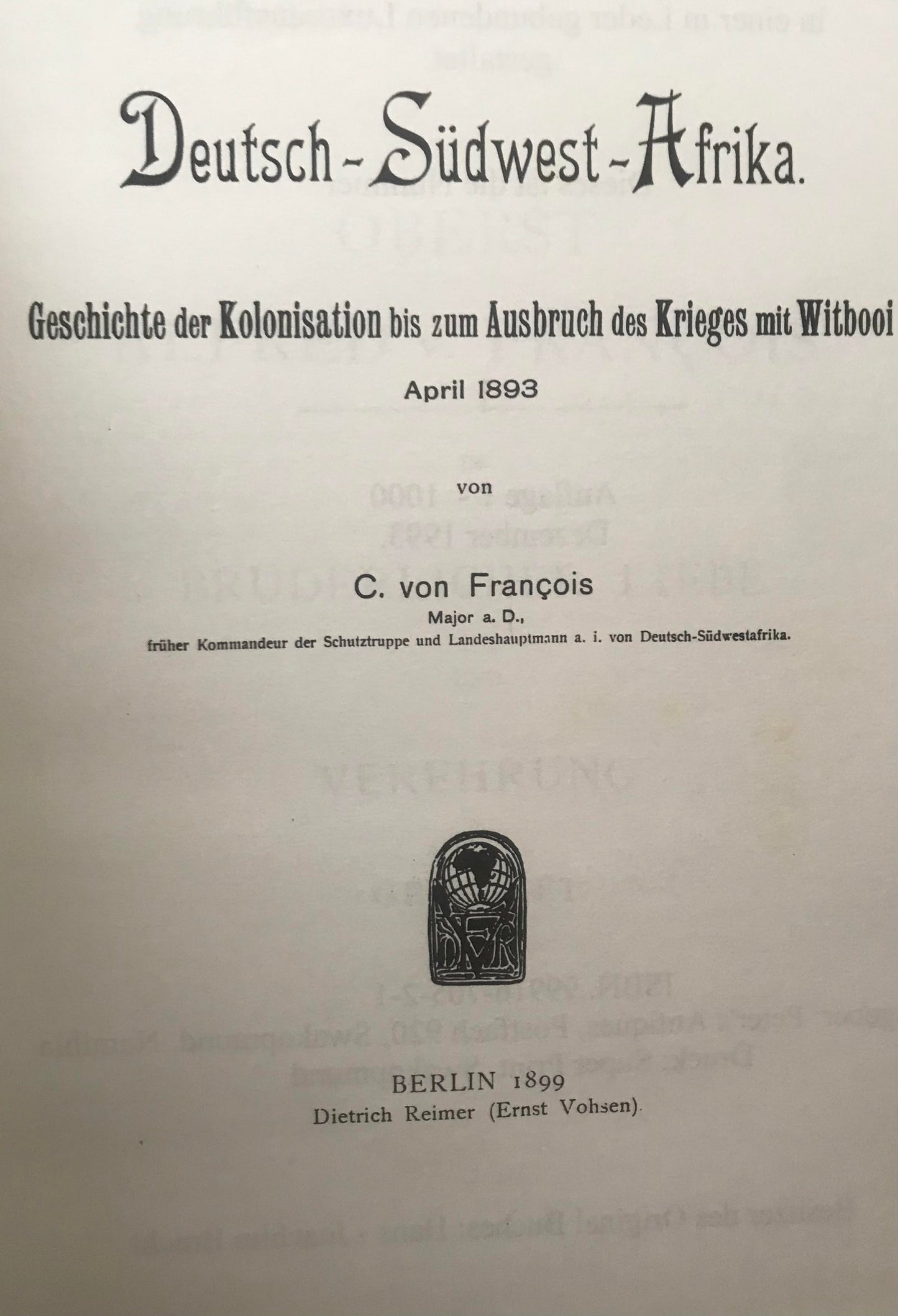 Book 0014 - Deutsch Südwest=Afrika. C.v.François - Nachdruck in Leder gebunden, 1993 Verlag : Peter's Antiques