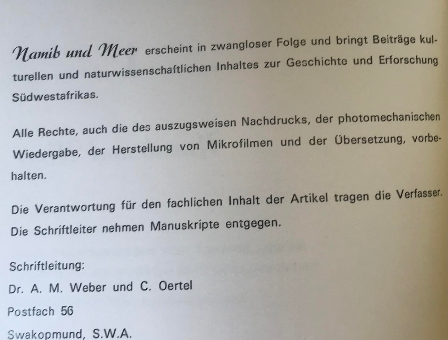 Book 2.22. SWA - Namib und Meer - Deutschsprachiges Swakopmunder Jahrbuch - Oktober 1970 / Namib and Ocean