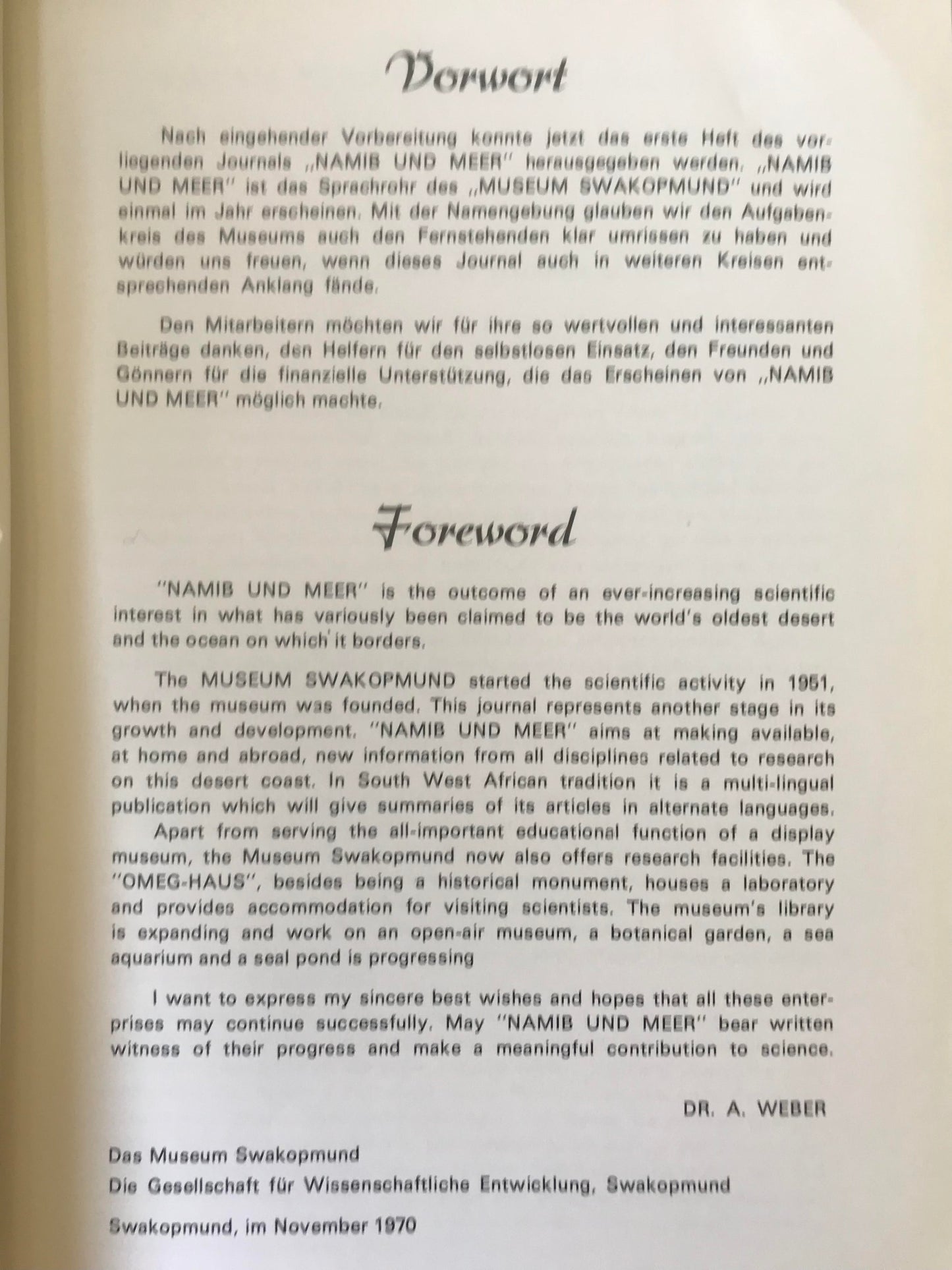 Book 2.22. SWA - Namib und Meer - Deutschsprachiges Swakopmunder Jahrbuch - Oktober 1970 / Namib and Ocean