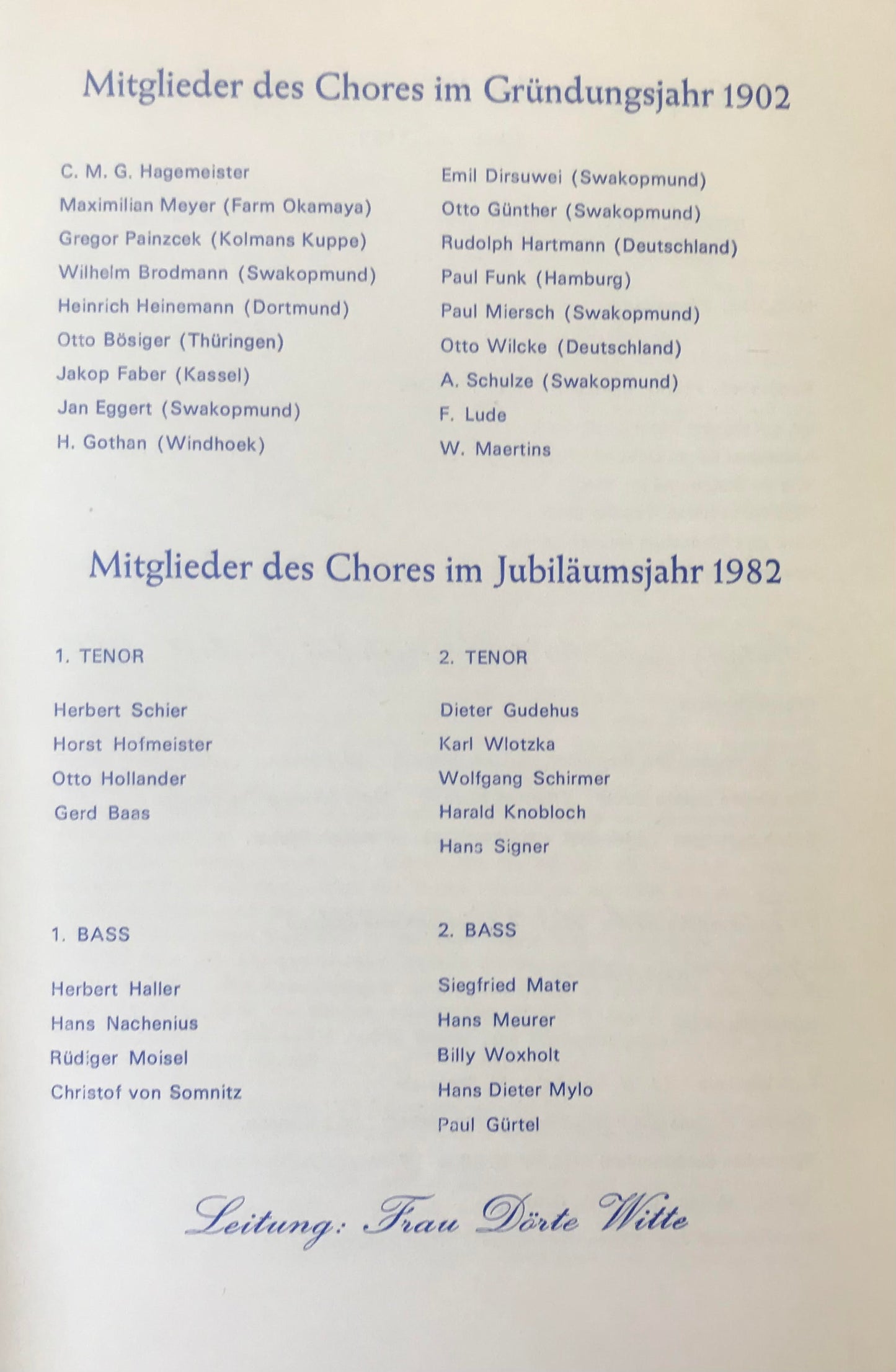 Book 2.23. SWA - Swakopmunder Männergesangverein 1902 - 1982 Festschrift 5.November 1982