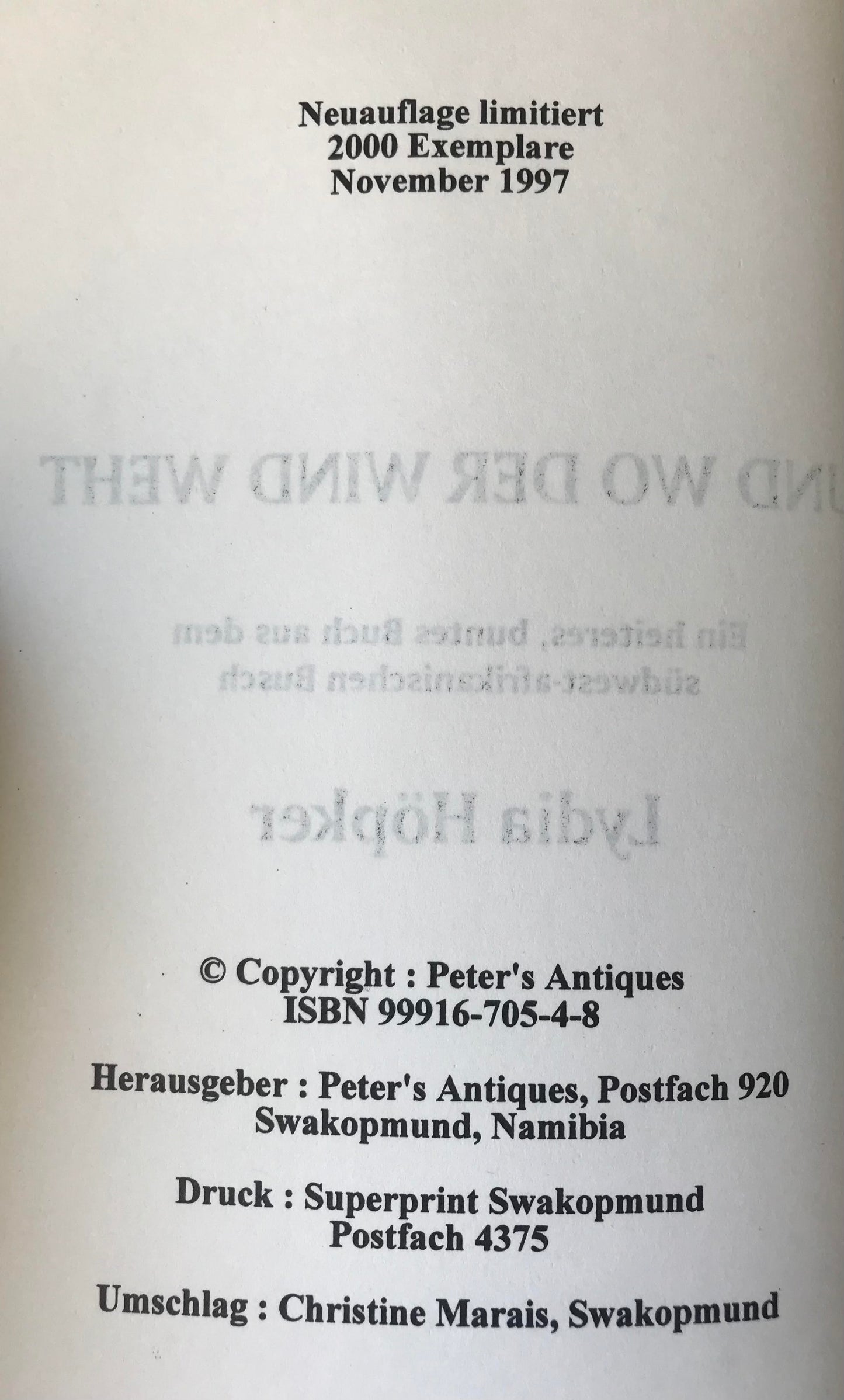 Book 2.6. SWA - Und wo der Wind weht - Lydia Höpker - Neuauflage 1997 / SWA book - And Where the Wind Blows