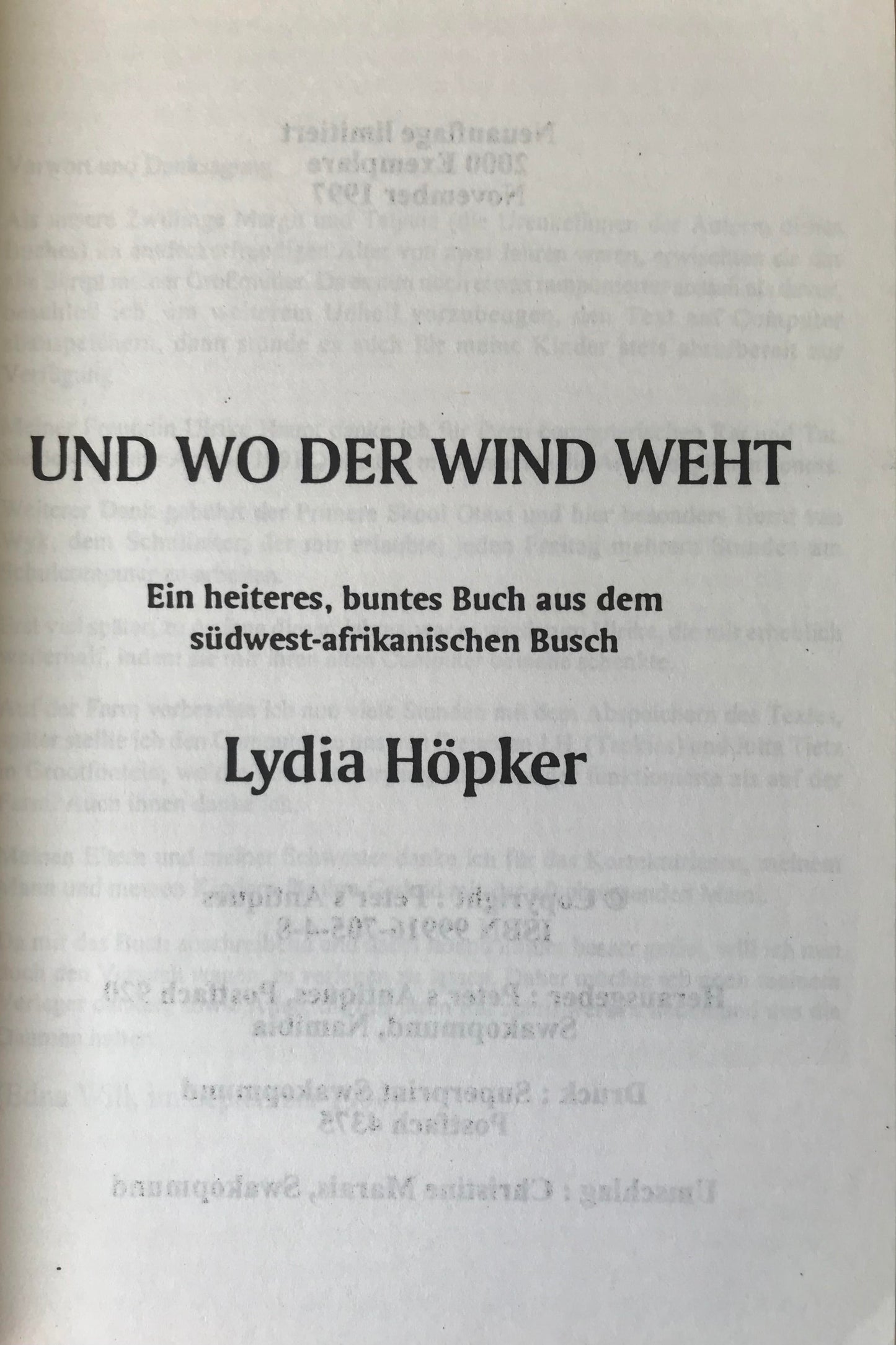 Book 2.6. SWA - Und wo der Wind weht - Lydia Höpker - Neuauflage 1997 / SWA book - And Where the Wind Blows
