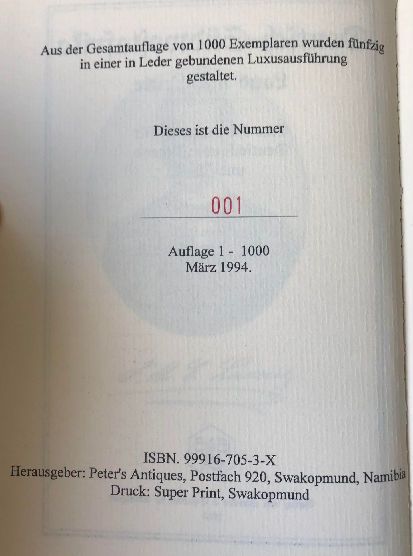 Book 2.7. DSWA - Deutsch-Südwestafrika - Land und Leute - Bernhard Voigt - Nr 1 von 1000 /