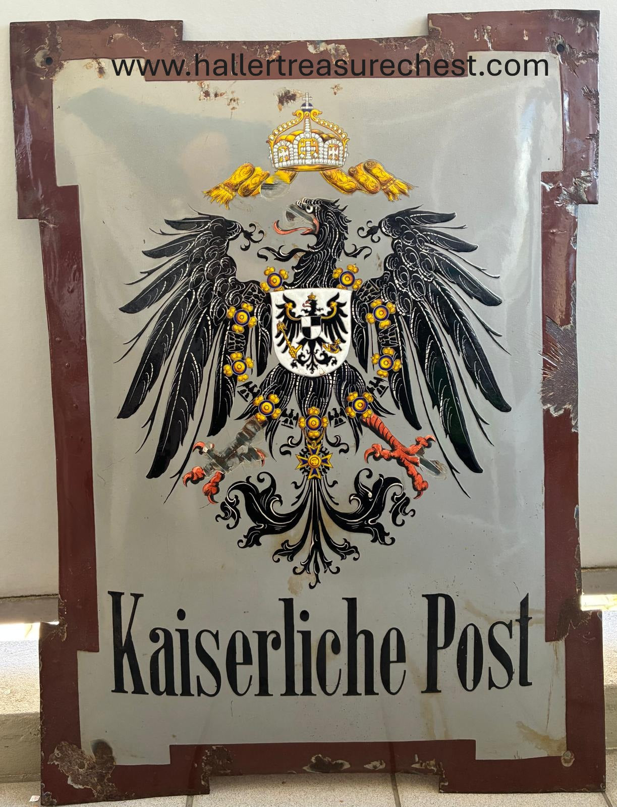 Emaille Schild 2.1 - Original - Kaiserliche Post, 1898-1914, Deutsch Südwestafrika, 75cm x 55cm / Original Enamel sign - German Southwest Africa