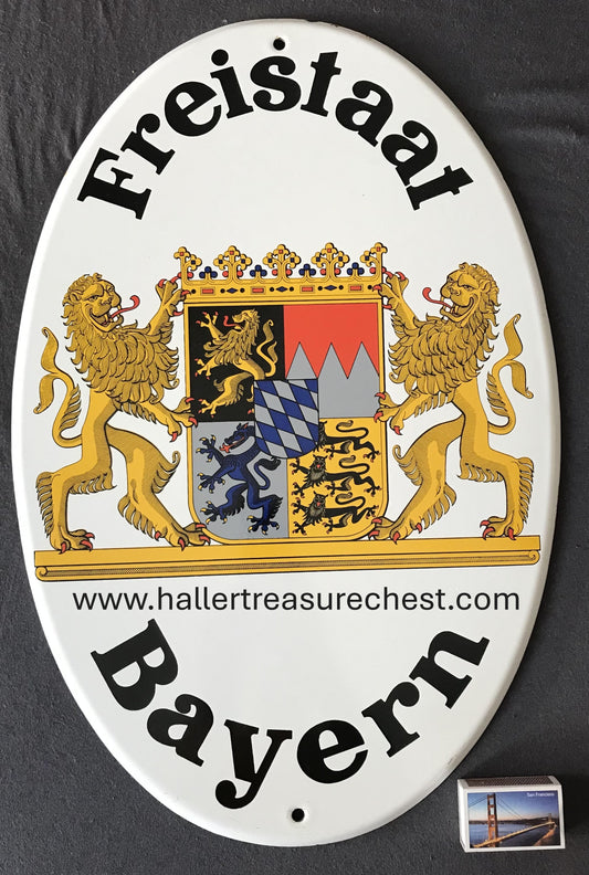Emaille Schild - Original - Hoheitschild des Freistaates Bayern - 1950-1970er, 51cm x 34cm x 1.4cm / Original Enamel sign