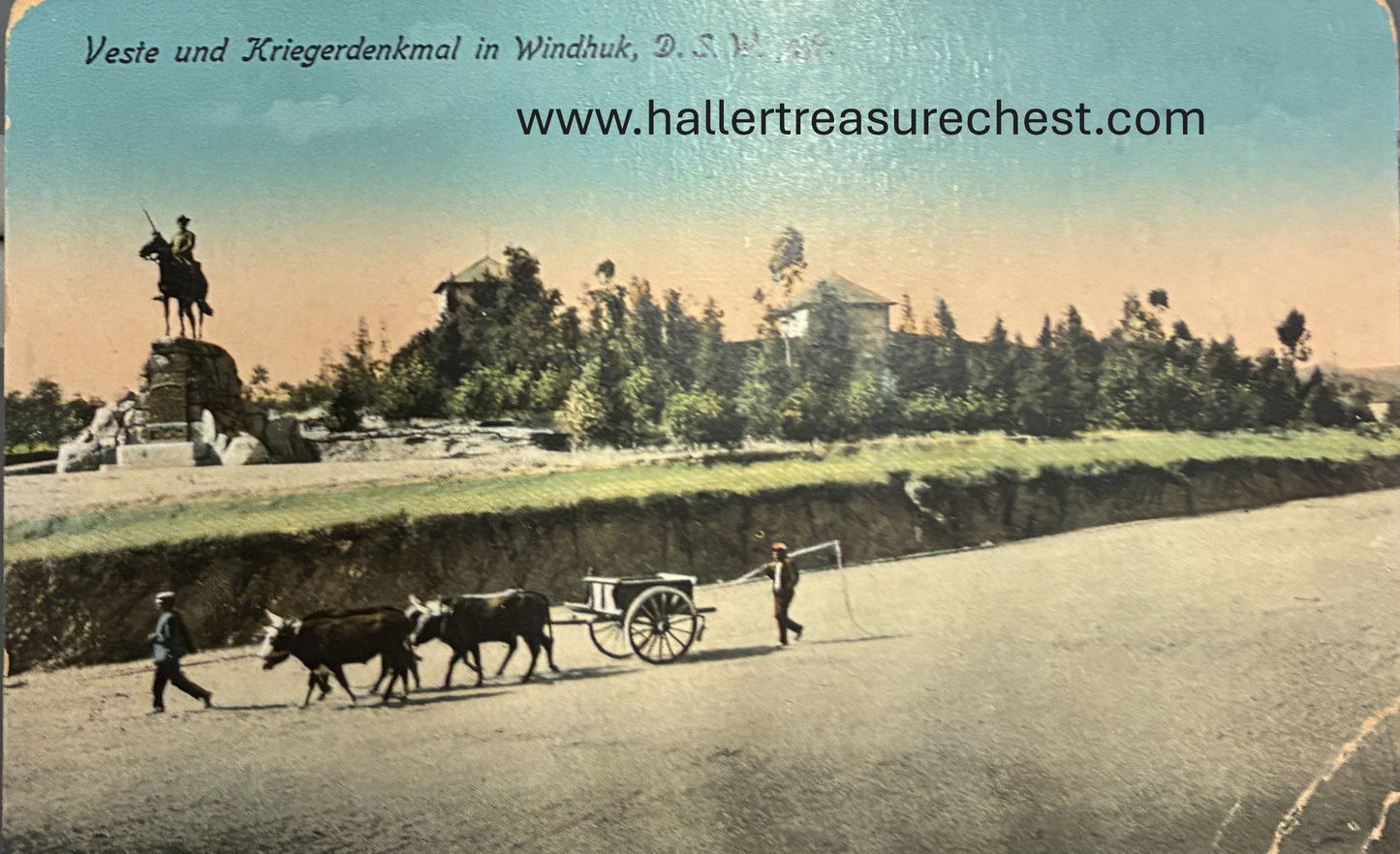 PC A 004.3 DSWA - Ochsenwagen vor dem Reiter von Südwest, Windhuk / GSWA - Ox wagon in Windhoek