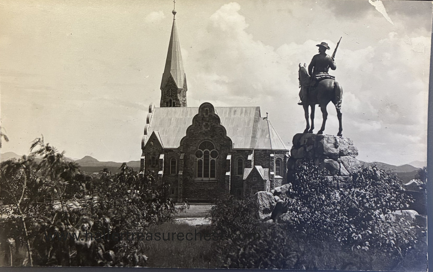 PC A012.7. DSWA Postkarte - Reiter von Südwest mit Christuskirche, Windhuk / GSWA post card, Horseman of Southwest with Christuskirche, Windhuk