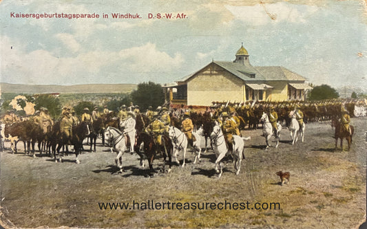 PC A014.8 - DSWA Postkarte - Kaisersgeburtstagsparade in Windhuk / GSWA post card - Kaiser's birthday parade in Windhuk