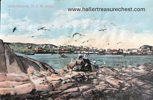 PC SWK-LUD 4.7. DSWA Postkarte, Lüderitzbucht mit Möven / GSWA postcard, Luderitz Bay with seagulls