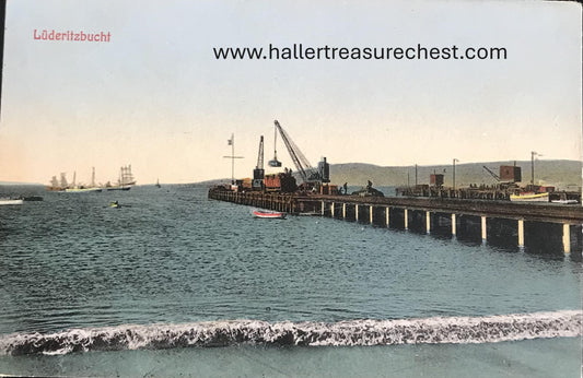 PC SWK-LUD 5.8. DSWA Postkarte, im Hafen, Lüdertitzbucht /  GSWA postcard, at the harbour, Luderitz Bay