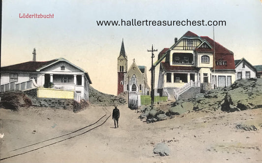 PC SWK-LUD 7.2. DSWA Postkarte, Evangelische Kirche, Lüderitzbucht, J.C.Hubrich Verlag  GSWA postcard, Protestant Church, Luderitz Bay