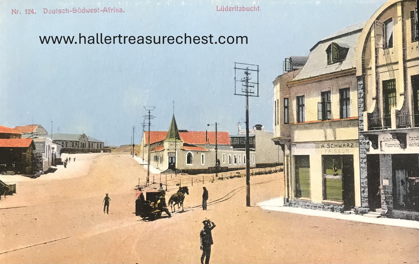 PC SWK-LUD 7.7. Postkarte DSWA, A.Schwarz - Friseur, Lüderitzbucht, Nr. 124 / Postcard GSWA, A.Schwarz - hairdresser, Lüderitzbucht, No. 124