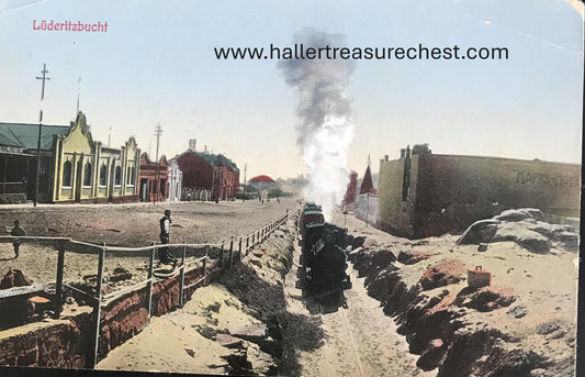 PC SWK-LUD 8.4. DSWA Postkarte, Bahn in Lüderitzbucht, Verlag J.C.Hubrich  GSWA postcard, Train entering Lüderitzbucht