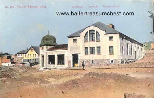 PC SWK-LUD 9.5. DSWA Postkarte - Lesehalle - Lüderitzbucht, Nr. 120, J.C.Hubrich Verlag / GSWA postcard - reading hall of Luderitz Bay
