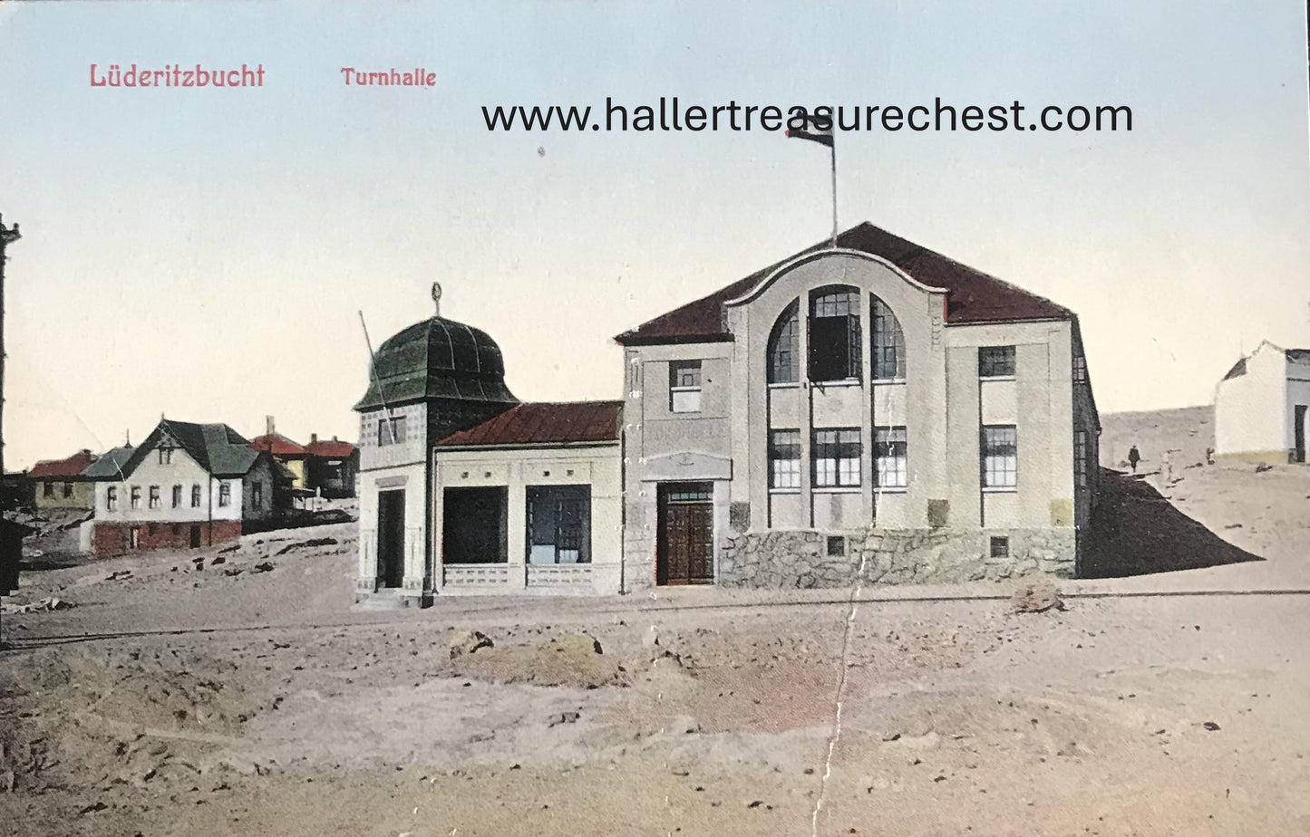 PC SWK-LUD 9.6. DSWA Postkarte - Turnhalle - Lüderitzbucht / GSWA postcard - gymnastics hall of Luderitz Bay