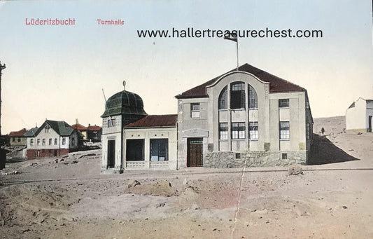 PC SWK-LUD 9.6. DSWA Postkarte - Turnhalle - Lüderitzbucht / GSWA postcard - gymnastics hall of Luderitz Bay