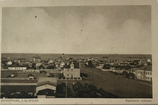 PC SWK 9.7. DSWA Postkarte - Post und Stadtansicht Swakopmund, 1912 / DSWA Postcard - Post and city view Swakopmund 1912