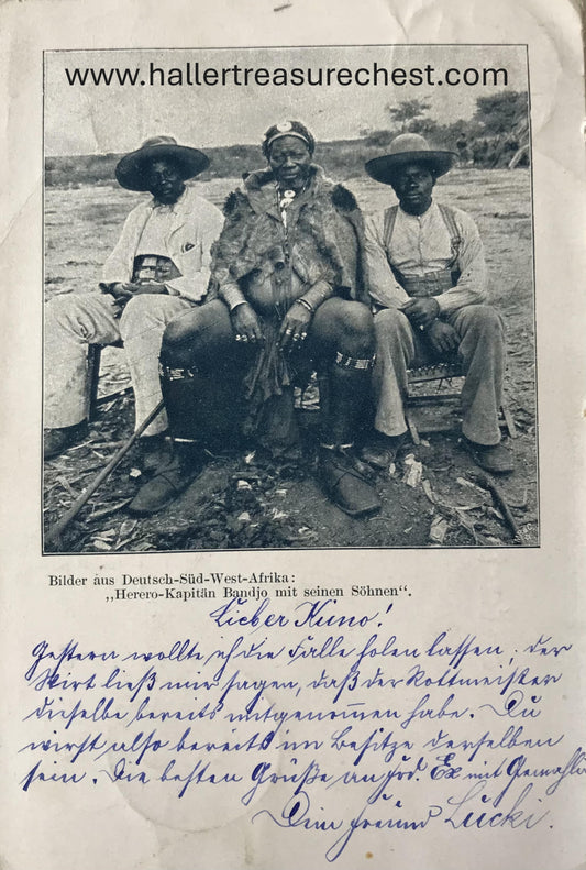 PC Tribes 2.5. DSWA Postkarte -  Herero Kapitän Bandjo mit Söhnen /  GSWA post card - Herero Chief Bandjo with sons