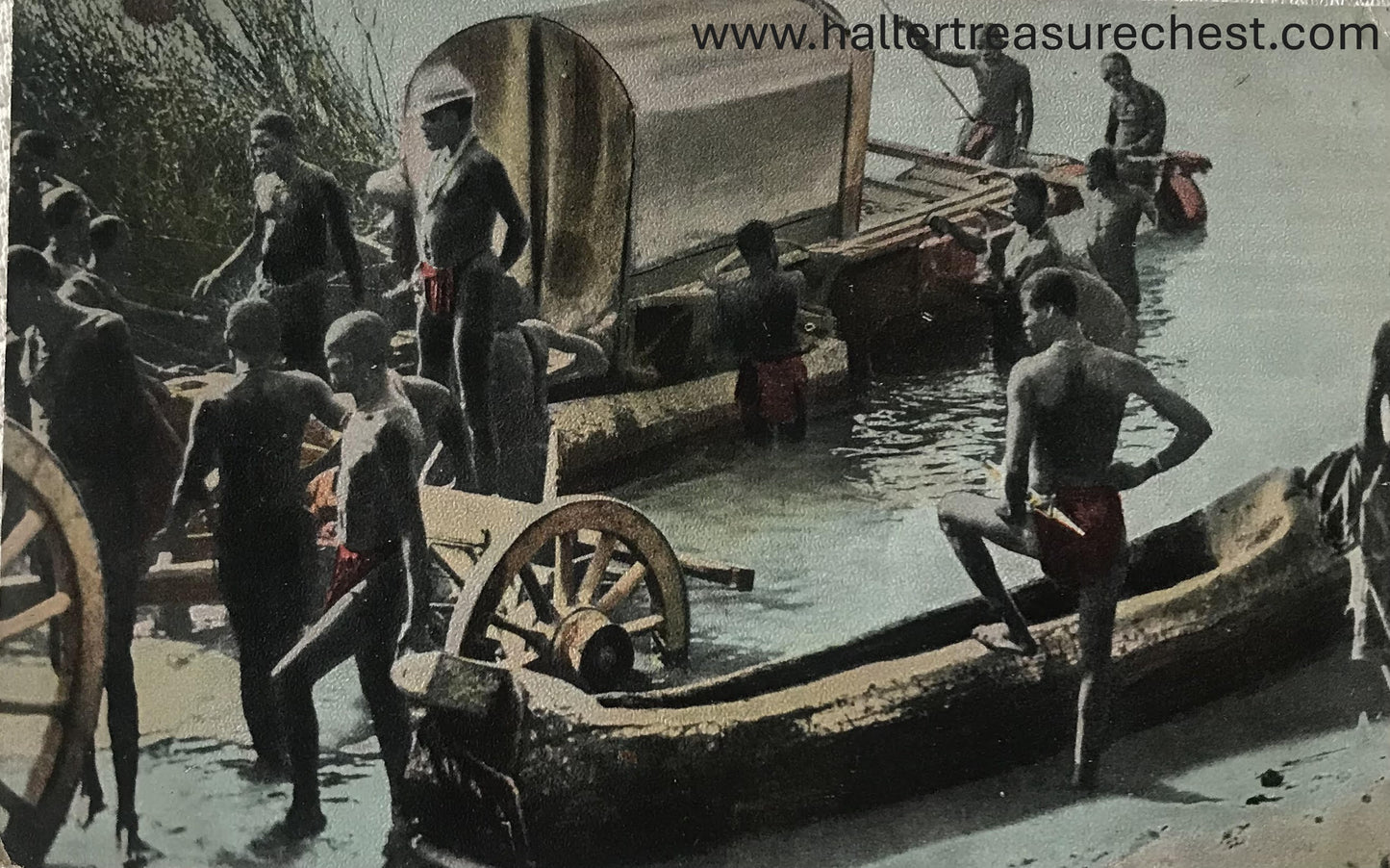 PC Tribes 20.2. DSWA - Ochsenwagen auf dem Kavangofluss / GSWA post card - Oxwagon on the Kavango river