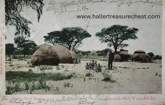 PC Tribes 3.3. DSWA Feld-Postkarte - Heroro Siedlung in Osana /  GSWA fieldpost card - Herero village in Osana