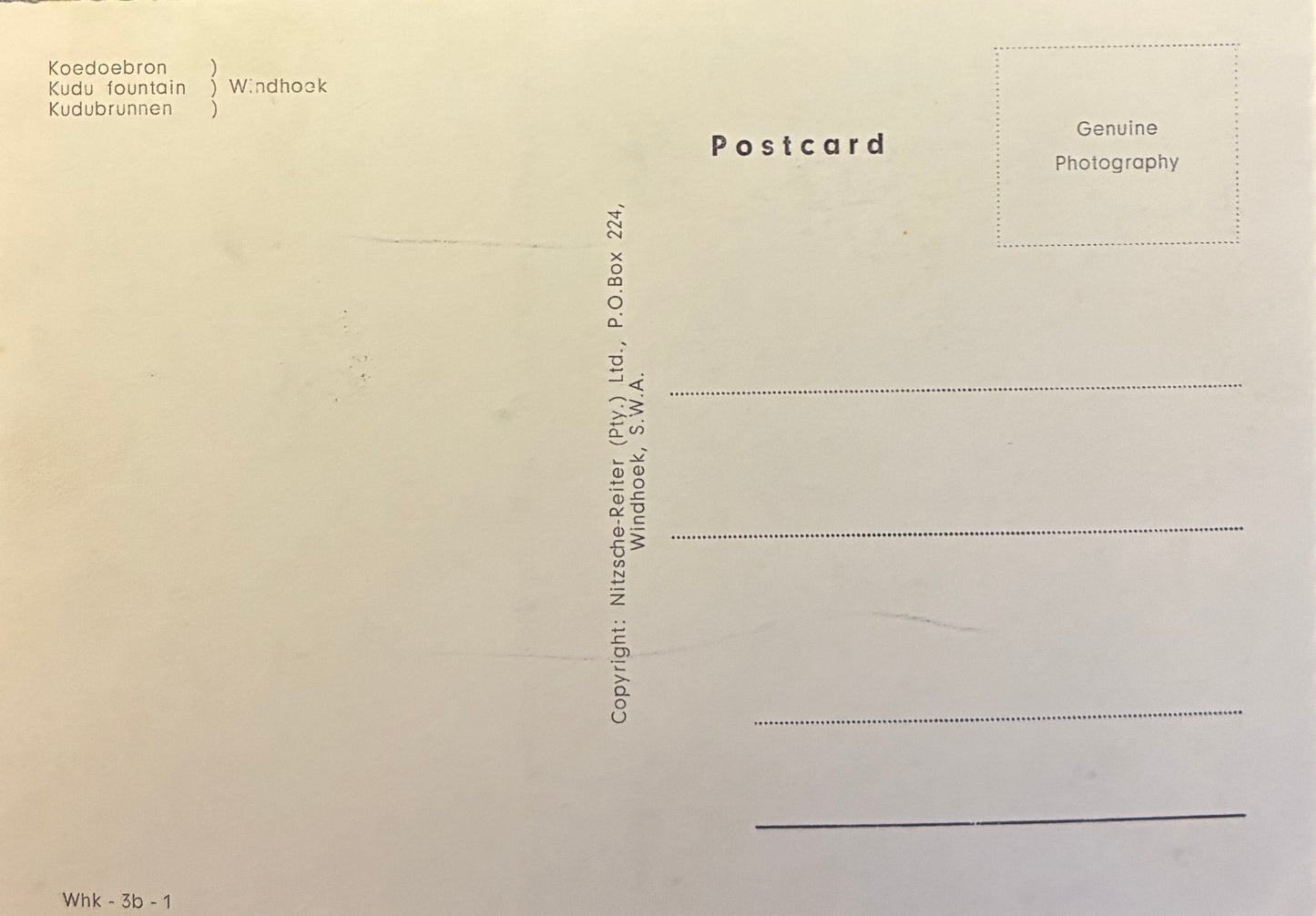 PC A 011.2 SWA Postkarte - Kudu Brunnen, Windhuk / SWA postcard - Kudu fountain in Windhoek