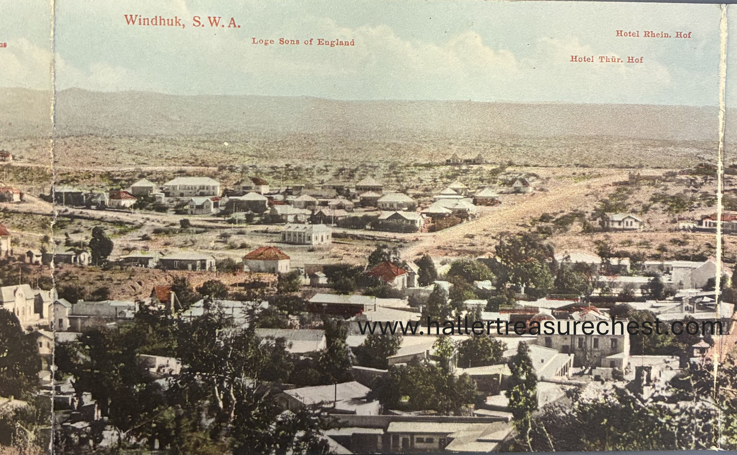 PC A 011.3. SWA Postkarte, Panorama von Windhuk - 5er Satz / SWA post card, panorama of Windhoek