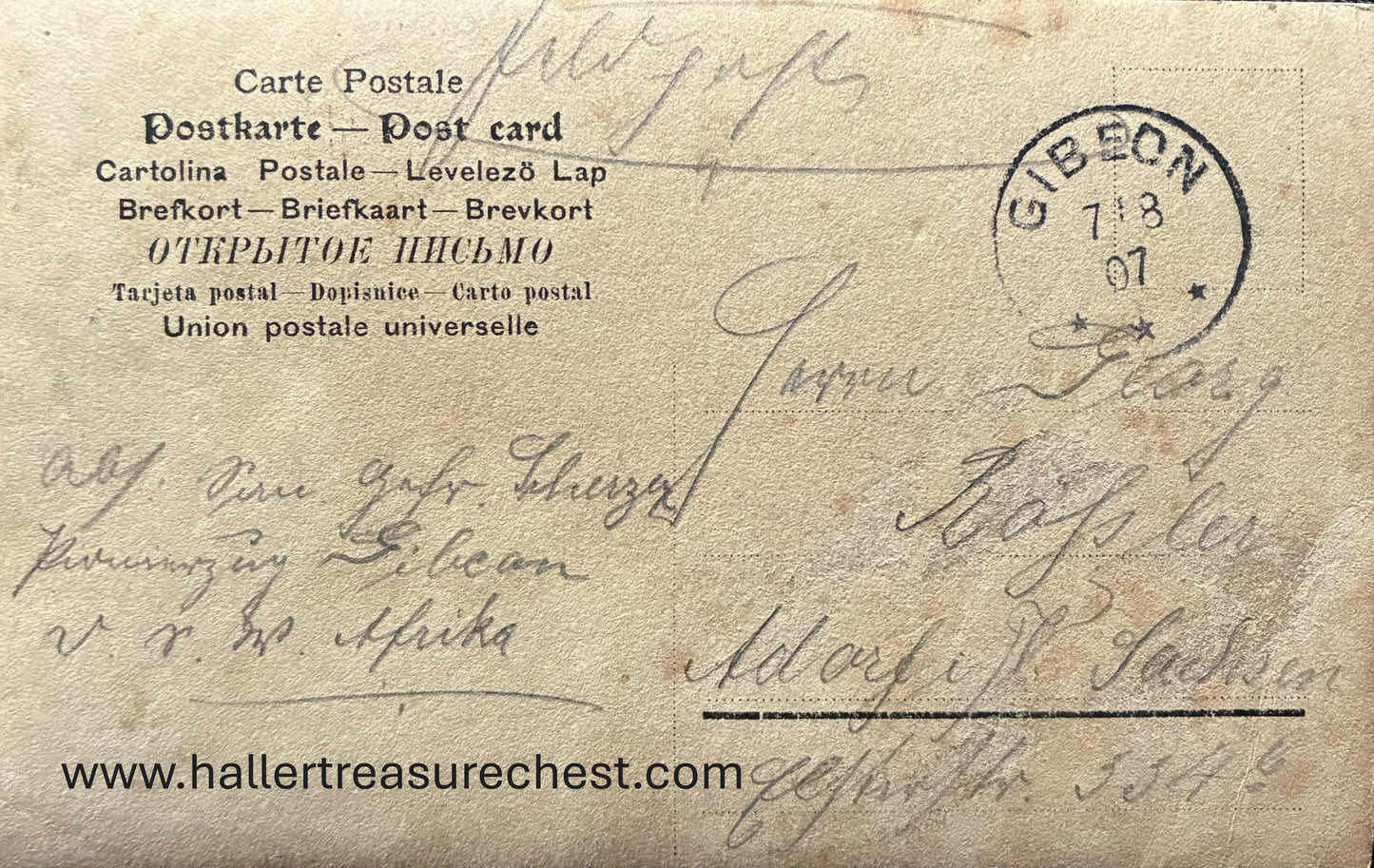 PC Nord - Süd 1.3. DSWA - Gruss aus DSW Afrika - Gibeon 1907 / GSWA - greetings from GSW Africa Gideon 1907