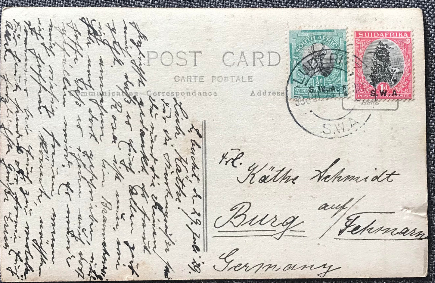 PC SWK-LUD 12.4. SWA Postkarte - Stadtmitte von Lüderitzbucht / SWA postcard – Luderitz Bay Town centre