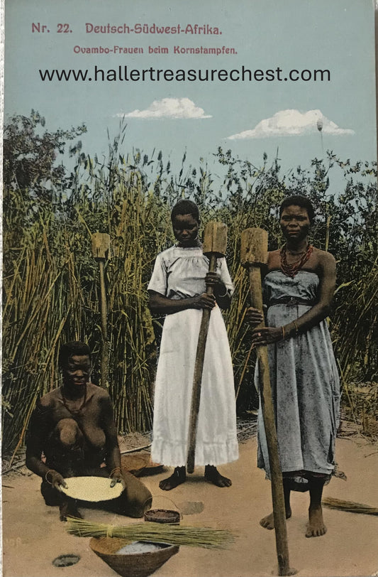 PC Tribes 14.4. DSWA Postkarte - Owambofrauen am Kornstampfen / GSWA post card -  Owambo women crushing corn