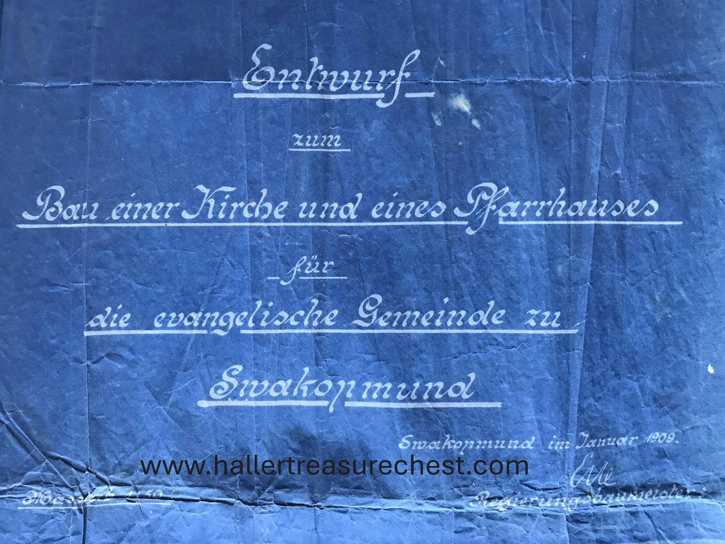 Prints 5.1. Original Blaudruck - Deutsch Evangelisch-Lutherischen Kirche, Swakopmund, DSWA, 1909 /  Original blueprint of the Evangelical Lutheran Church, Swakopmund, GSWA