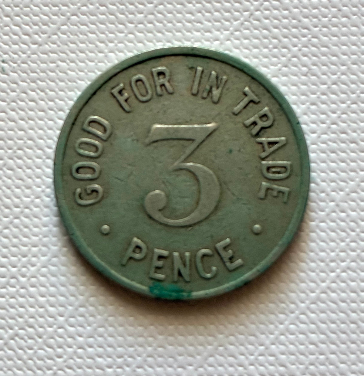 Token 31 – Southern Africa – “GOOD FOR IN TRADE – 3 PENCE” Trade Token, c. late 19th–early 20th century