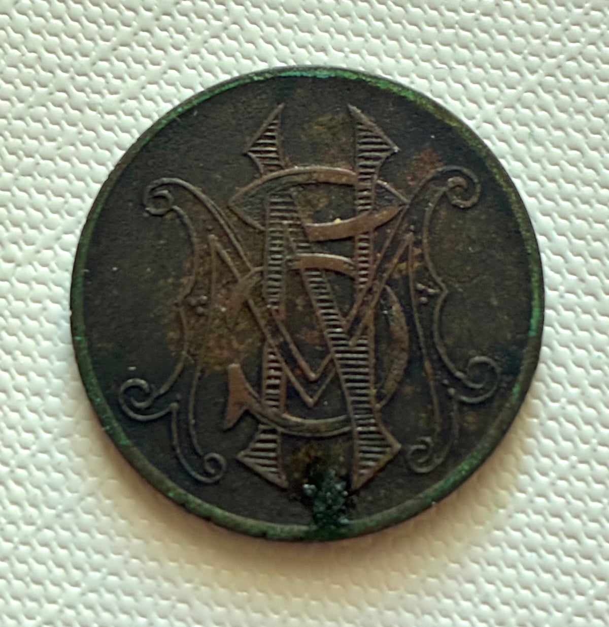 Token 34 – South West Africa – 5 C Token with Ornamental M–N–C Monogram, c. early–mid 20th century