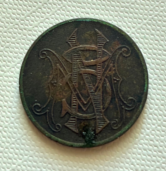 Token 34 – South West Africa – 5 C Token with Ornamental M–N–C Monogram, c. early–mid 20th century
