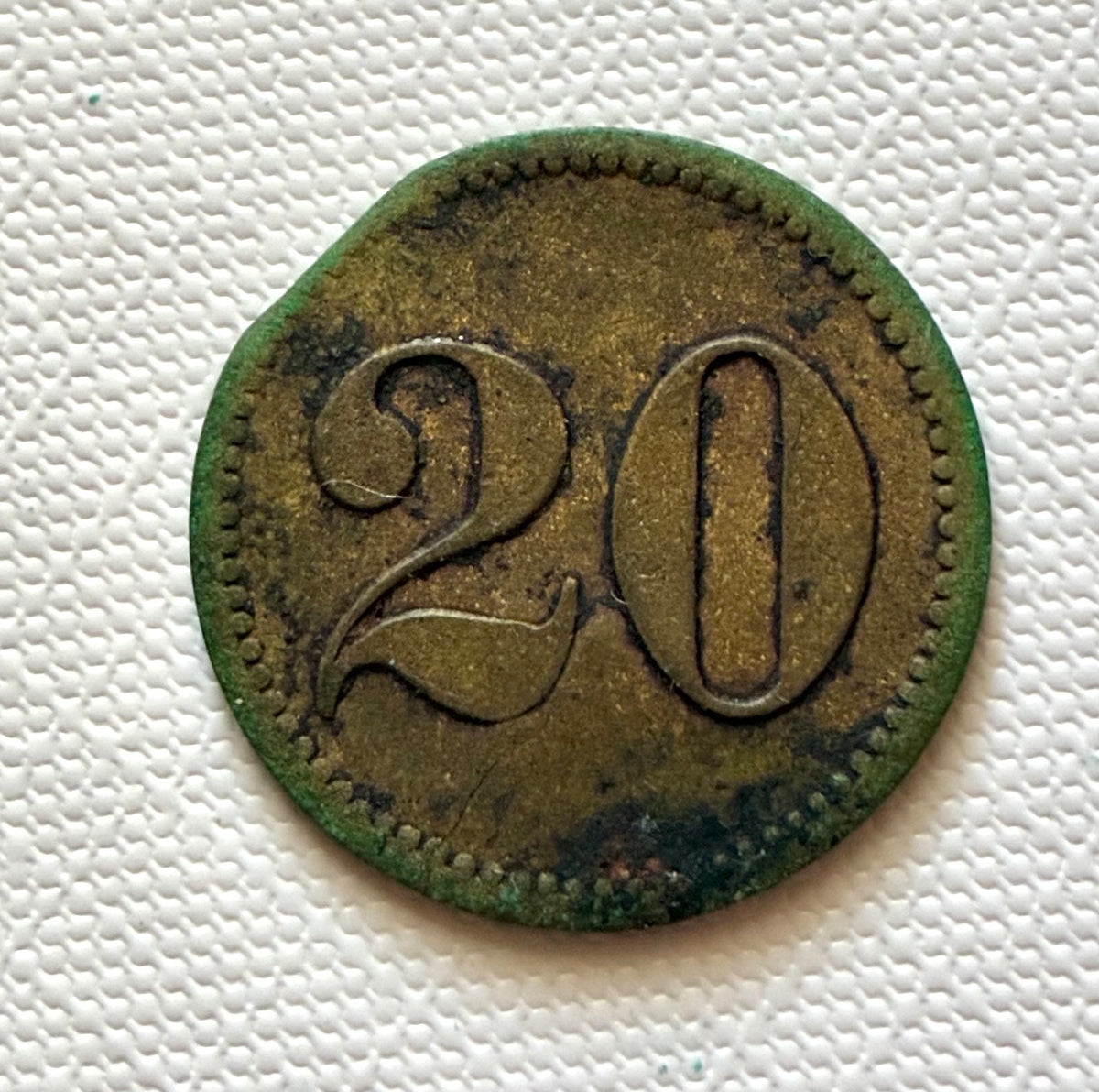 Token 22 – DSWA – German South West Africa – Hansa Hotel Misch, Swakopmund – 20 Pfennig Werth-Marke, c. 1900–1914