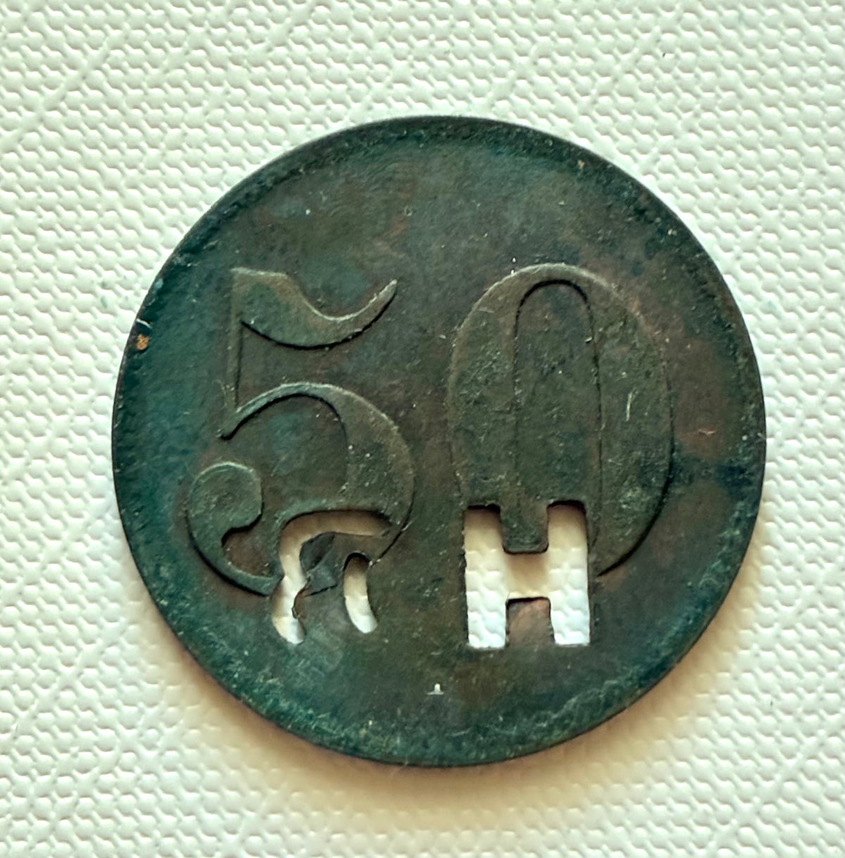 Token 33 – German South West Africa – “WERTH-MARKE 50” – Hotel R. – Private Hotel Token